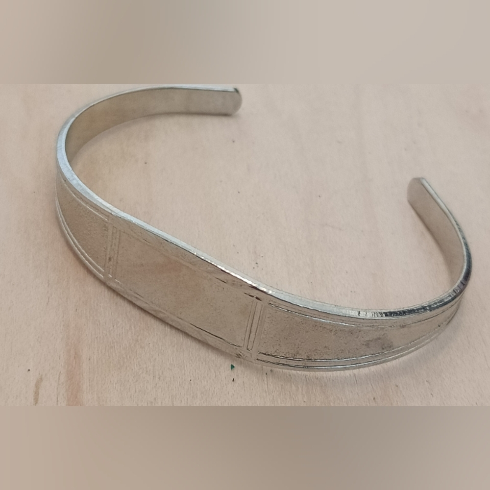 Minimal Silver-Color Stamped Cuff Bracelet